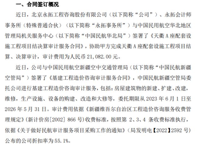 永拓咨询与中国民航华北局、新完美 世界电竞 完美电竞疆空管局签署审计服务合同(图1)